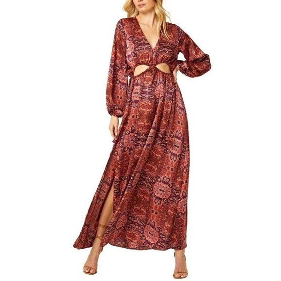 NWT MISA Los Angeles Kasia Maxi Dress Septima Tapestry Satin Cut-Outs M - Picture 1 of 13